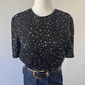 Vintage black beaded silk top with sequins
